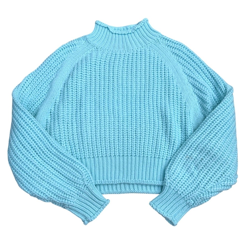 Brave Soul London Mock Neck Cropped Waffle Knit Sweater Women Large